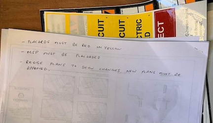 Failed inspection notes and placards