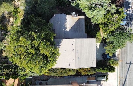 Aerial view of shaded roof space
